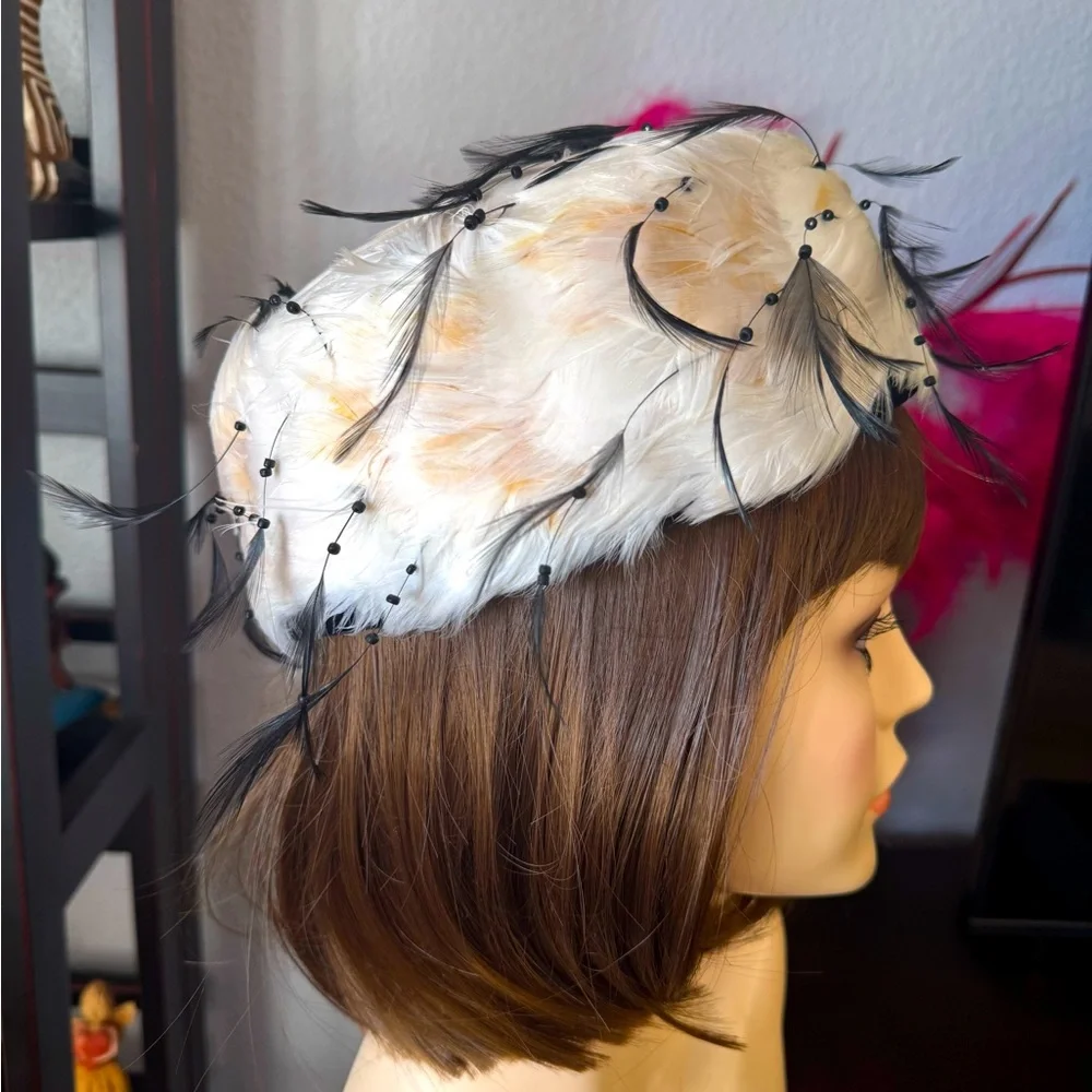 Vintage Black and White Feathered Hat - Picture 7 of 12